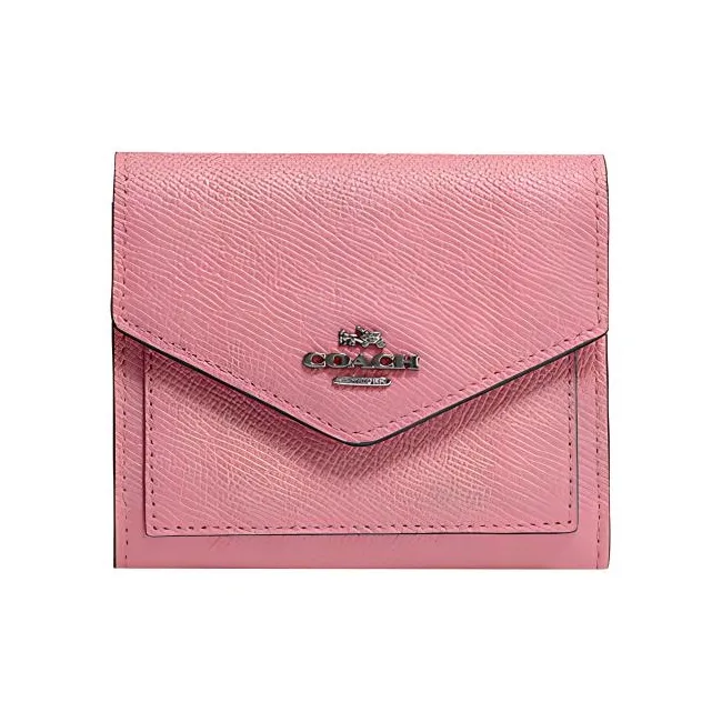 COACH Cross Grain Leather Card Holder, Coin Purse, Wallet Trumpets Women's Pure Pink-0