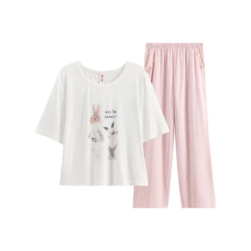 FENTENG Pajama Set Women's Elegant White