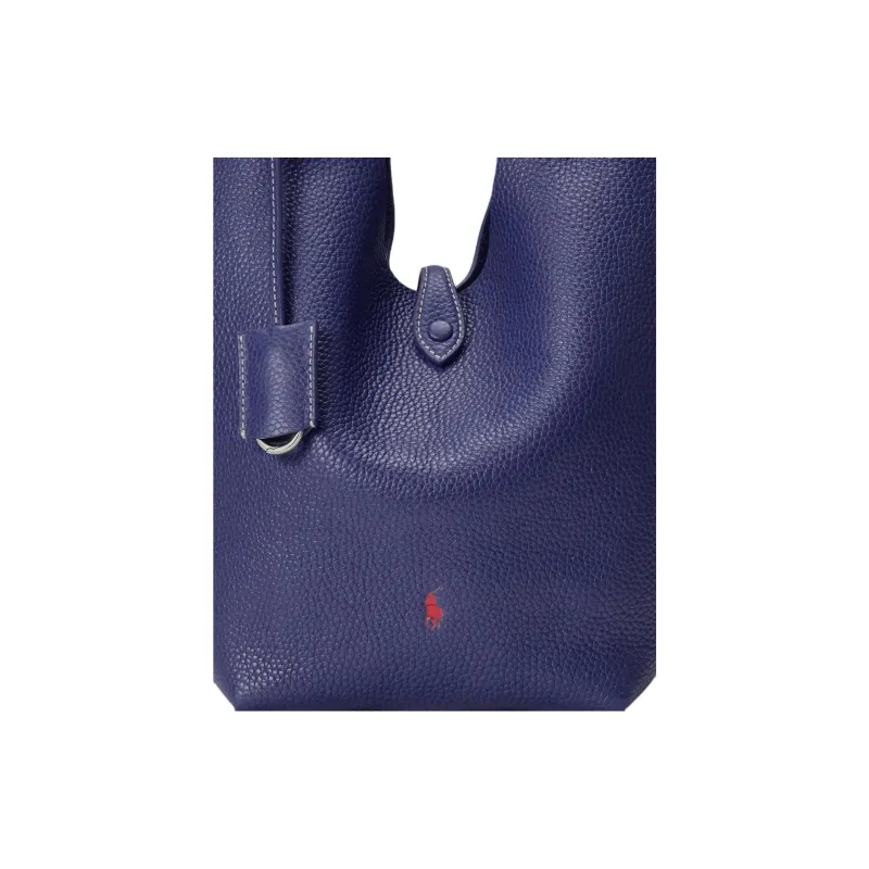 Polo Ralph Lauren Cow Leather Tote Bag Shopping Bag Handbag Women's Ink Blue-2