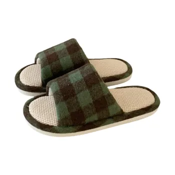 Thin Strips Linen Slippers Women's, Green
