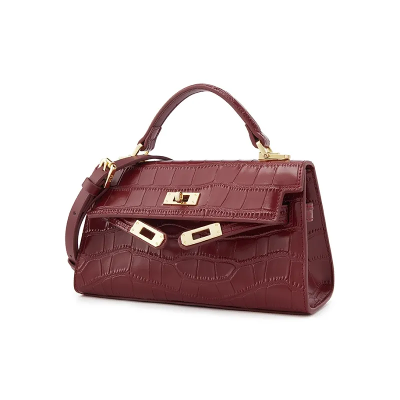 ELLE Crocodile Pattern Cow Leather Handbag Women's Multicolor-6