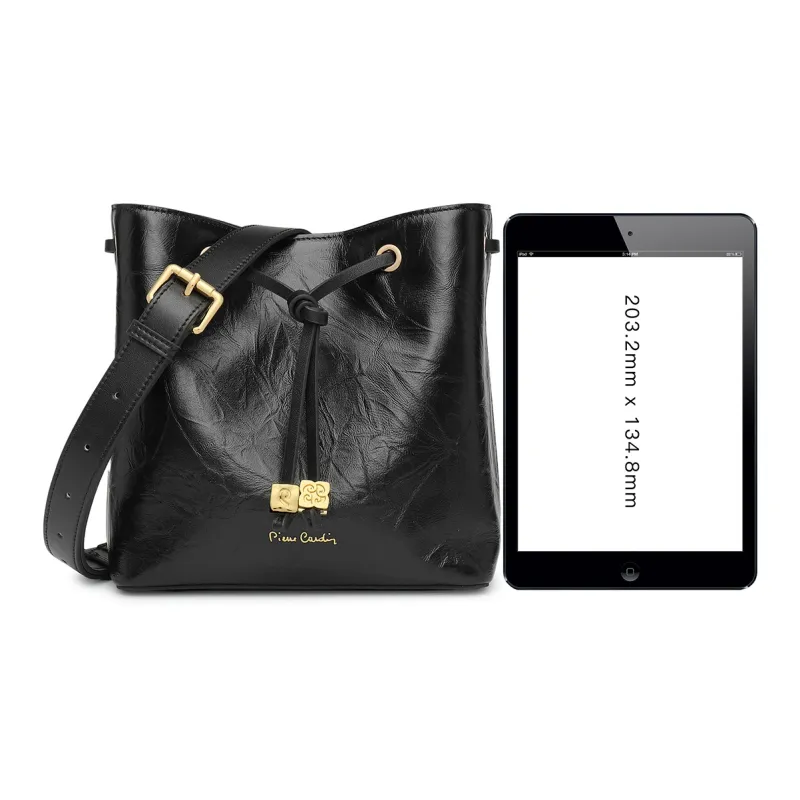 PIERRE CARDIN Top Grain Cow Leather Crossbody Bag, Shoulder Bag Regular Women's Black-5