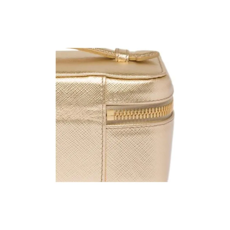 PRADA Leather Handbag Makeup Bag Women's Platinum-3