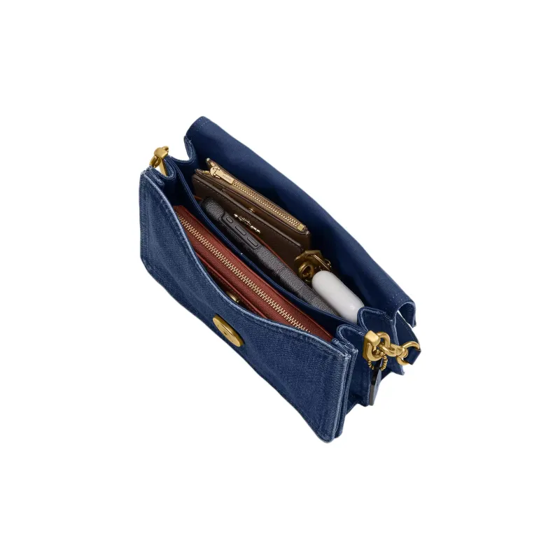 COACH ChainTabby Denim One Shoulder Handbag Medium Size Women's Dark Blue-3