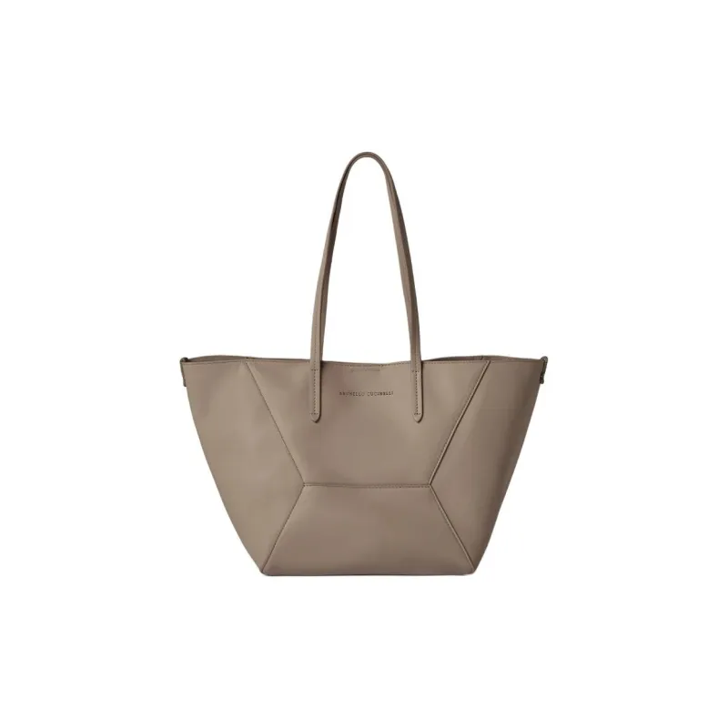 Brunello Cucinelli Calfskin Tote Bag Shopping Bag Shoulder Bags Small Size Women's Taupe Gray-0