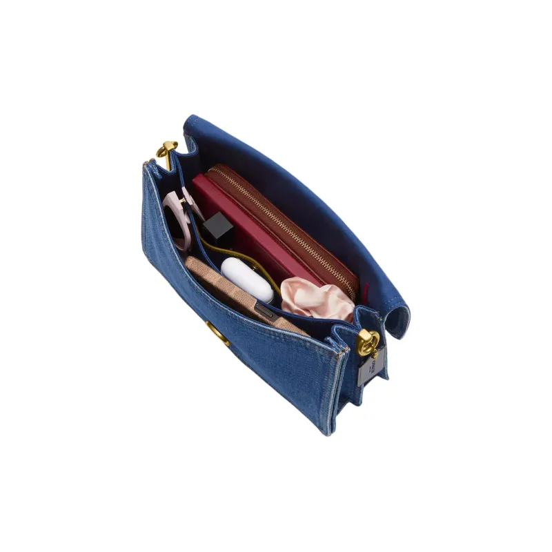 COACH Denim Shoulder Bag Tubas Women's Brass & Dark Blue-3