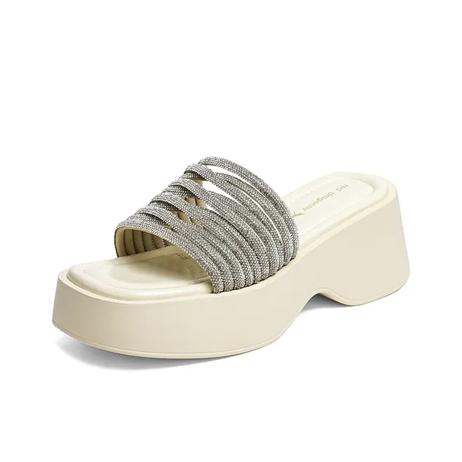 RED DRAGONFLY PU Polyurethane Rhinestone Slip Resistant Abrasion Resistant Slide Slippers Women's-12