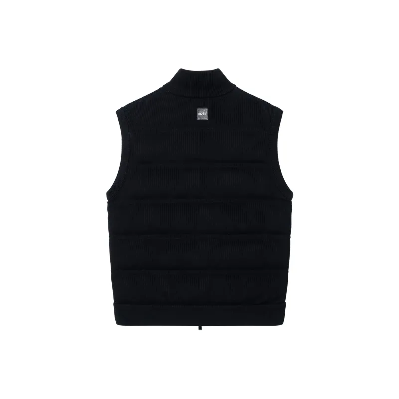HUGO BOSS Regular Fit Gilet In A Ribbed Cotton Blend Vest Men's Black-2