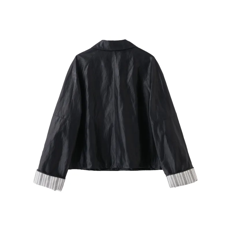 Yi Mengyuan Leather Jackets Coats Women's Black-1