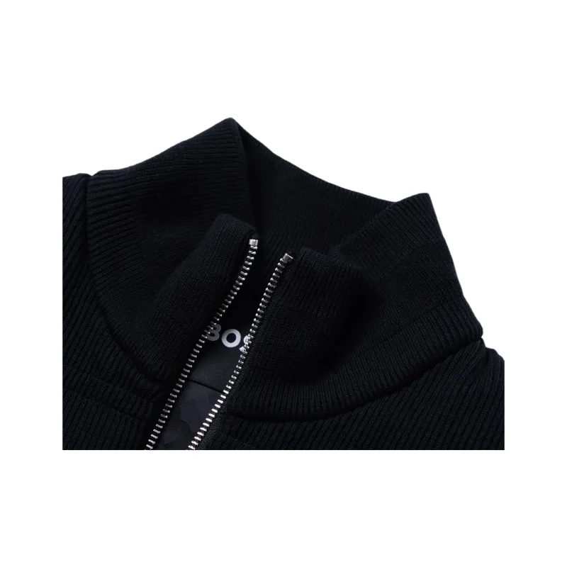 HUGO BOSS Regular Fit Gilet In A Ribbed Cotton Blend Vest Men's Black-6