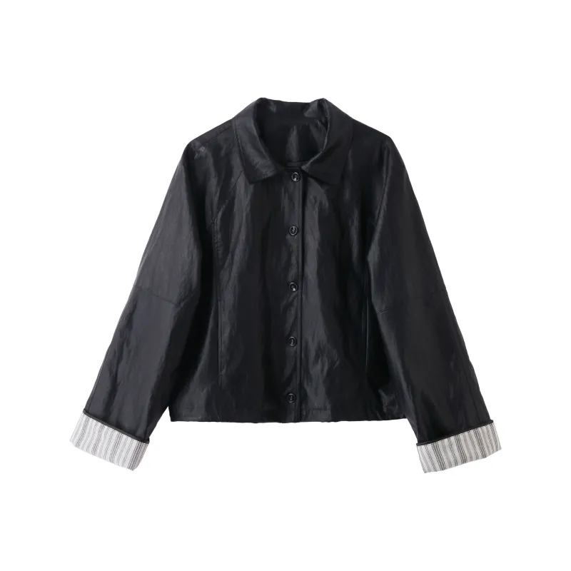 Yi Mengyuan Leather Jackets Coats Women's Black-2