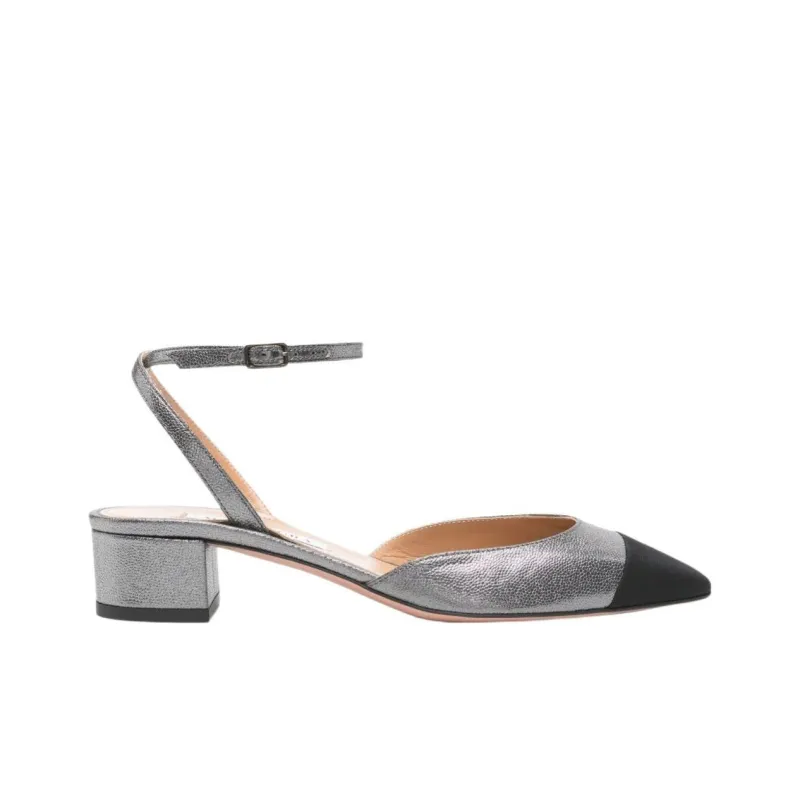 AQUAZZURA French Flirt Block Heel High Heels 3.5cm Women's Metal Gray & Black-1