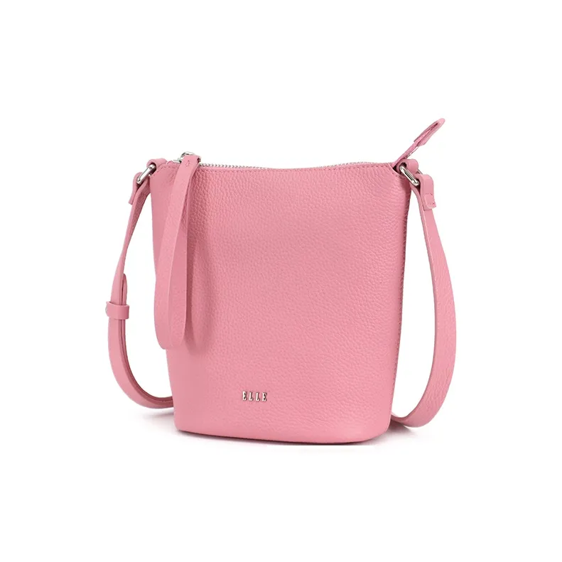 ELLE Top Grain Cow Leather Tote Crossbody Bag Regular Women's White/Pink-6