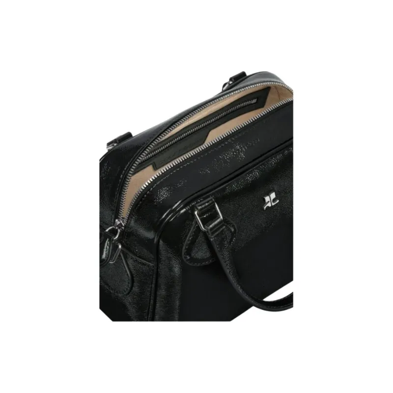 COURREGES Cow Leather Bowling Bag, Shoulder Bag, Handbag Women's Black-3