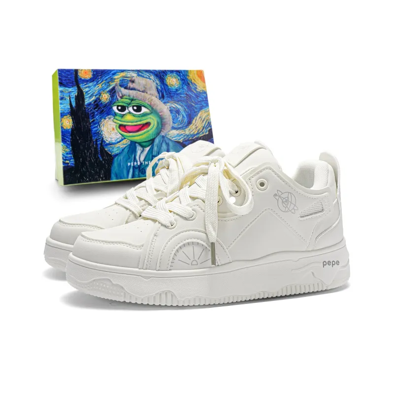 Pepe The Frog Skateboard Shoes Unisex Low Top Ecru/Classic Black White/White Green-0