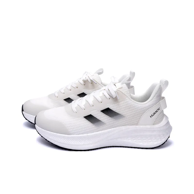 HUANQIU Anti Slip And Wear Resistant Height Increasing Low Top Casual Running Shoes Men's White-2