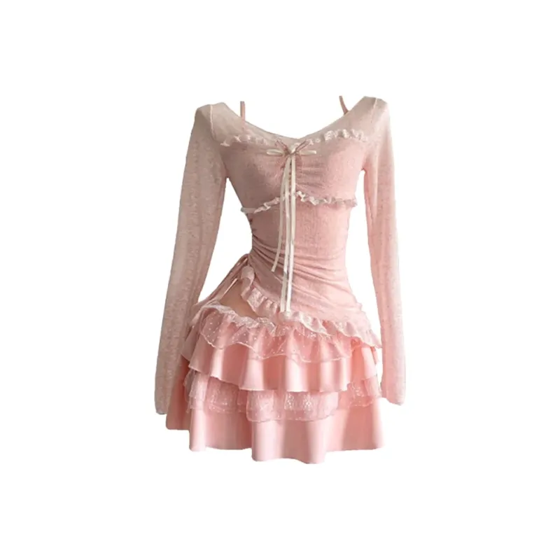 Fashion Skirt Set Women's Pink Shades Outfit-0