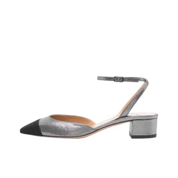 AQUAZZURA French Flirt Block Heel High Heels 3.5cm Women's Metal Gray & Black