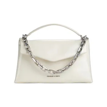 CHARLES&KEITH PU Crossbody Bag Small Size Women's Cream Milk White/Silver