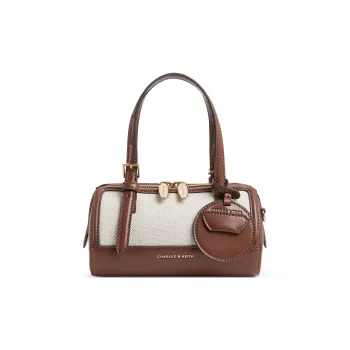 CHARLES&KEITH PU Laminated Textile Handbag Shoulder Bag Crossbody Bag Small Size Women's Chocolate/Black