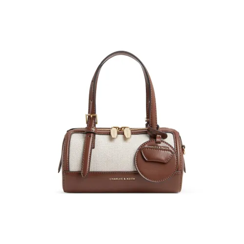 CHARLES&KEITH PU Laminated Textile Handbag Shoulder Bag Crossbody Bag Small Size Women's Chocolate/Black