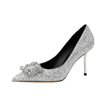 Houseofavenues Sparkling Moments Collection Slim Heel High Heels Women's Silver
