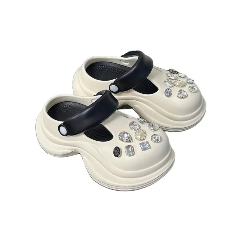 Yamada Hyakuju Women's Home Slippers White Pink, Blue White, Beige Black, Pink White-12