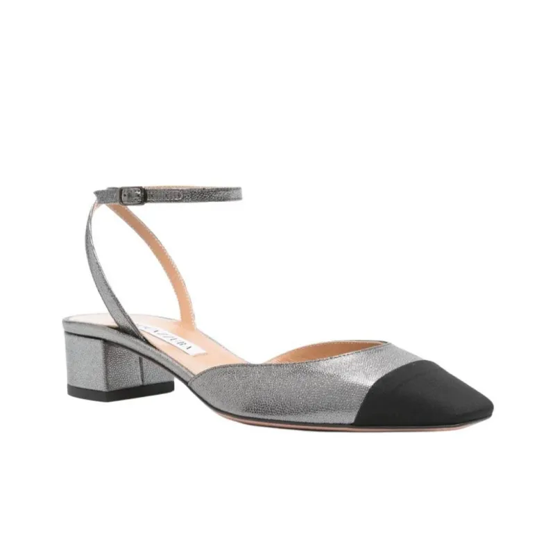 AQUAZZURA French Flirt Block Heel High Heels 3.5cm Women's Metal Gray & Black-2