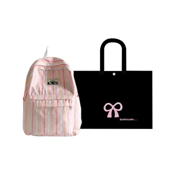 HACIN Nylon Fabric Backpack Women's Pink/Light Yellow/Light Green/Light Blue