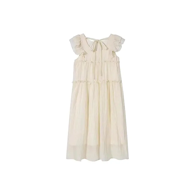PZGE Short Sleeved Dresses Women's Apricot-1