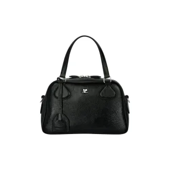 COURREGES Cow Leather Bowling Bag, Shoulder Bag, Handbag Women's Black
