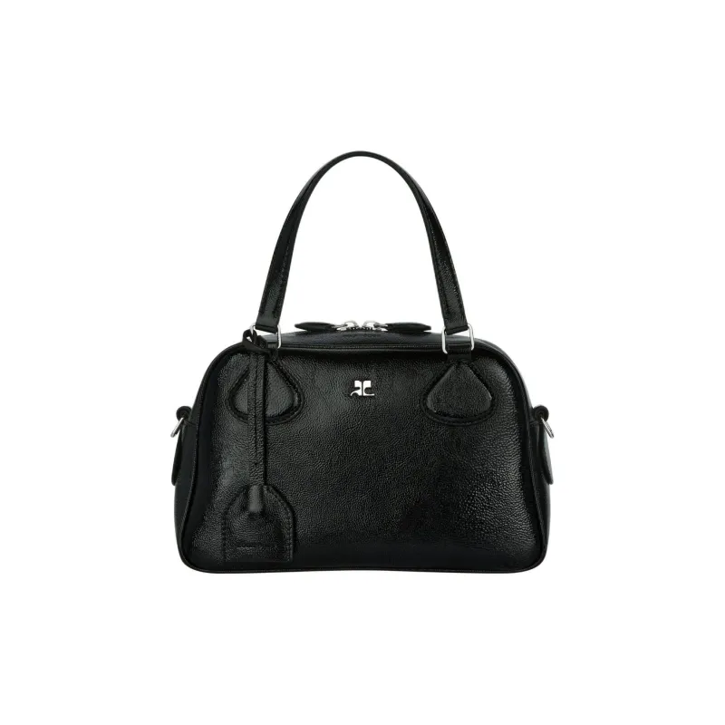 COURREGES Cow Leather Bowling Bag, Shoulder Bag, Handbag Women's Black-0