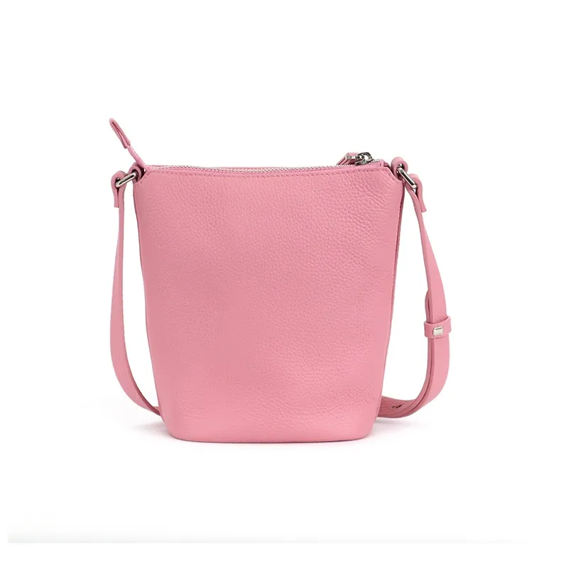 ELLE Top Grain Cow Leather Tote Crossbody Bag Regular Women's White/Pink-7