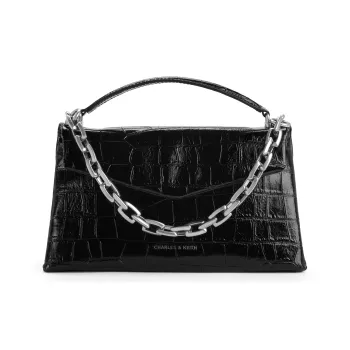 CHARLES&KEITH PU Polyurethane Crossbody Bag, Handbag Small Size Women's Noir Black
