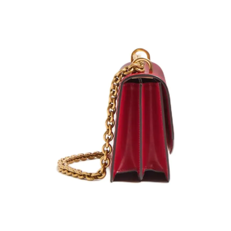 Valentino Cow Leather Shoulder Bag Small Size Women's Red-2