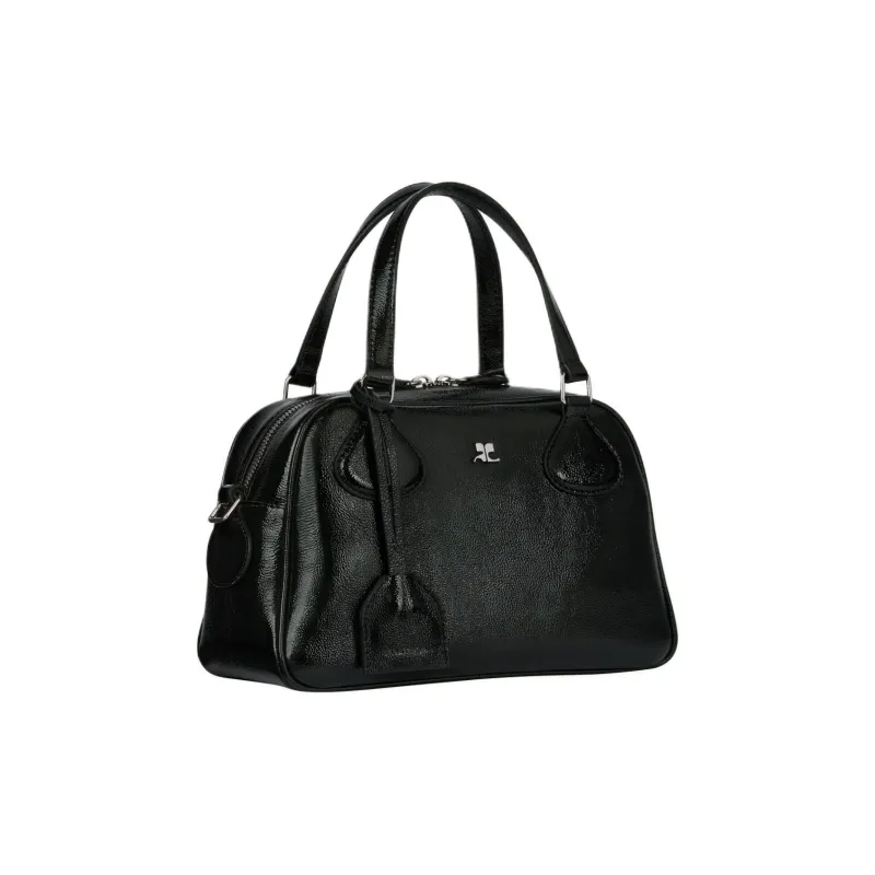 COURREGES Cow Leather Bowling Bag, Shoulder Bag, Handbag Women's Black-1