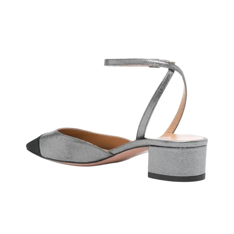 AQUAZZURA French Flirt Block Heel High Heels 3.5cm Women's Metal Gray & Black-3