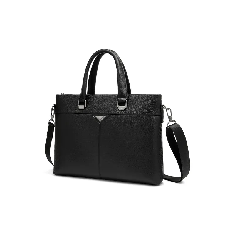 Old Man's Head Cow Leather Bonded Synthetic Leather Briefcases Regular Men's Black-2