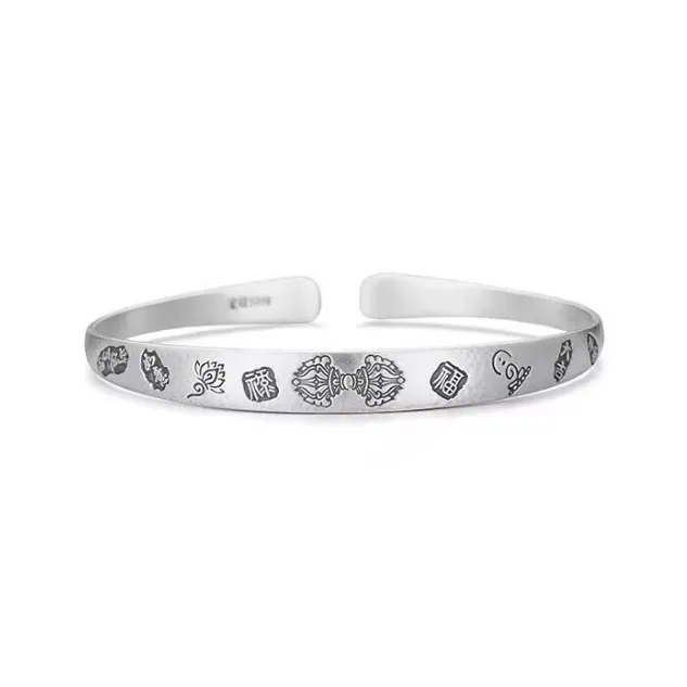 Old Qingyun Silver Building 999 Fine Silver Bangles Unisex-0