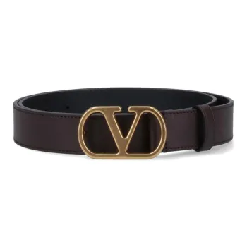 Valentino Calfskin Leather Belts Men's Brown Width 3CM