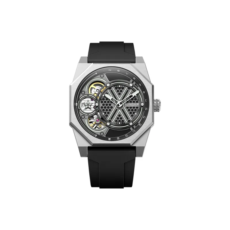 LINGKE Water Resistant Glow in The Dark Automatic Mechanical Movement Silicone Strap Watch Men's Watches Cut Out Dial-7