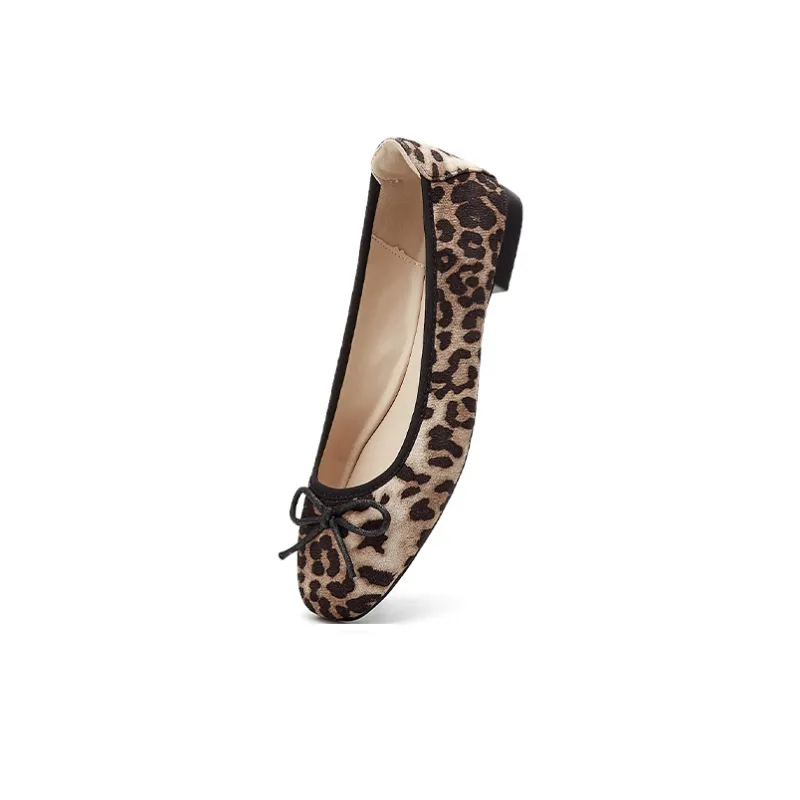 QUICHESHOES Casual Single Shoes Women's Apricot Leopard Print-3