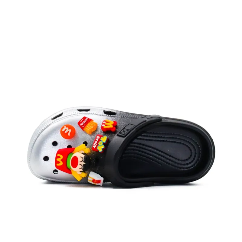 Wooden Rabbit Clogs Unisex Black Silver Semi Spray-1