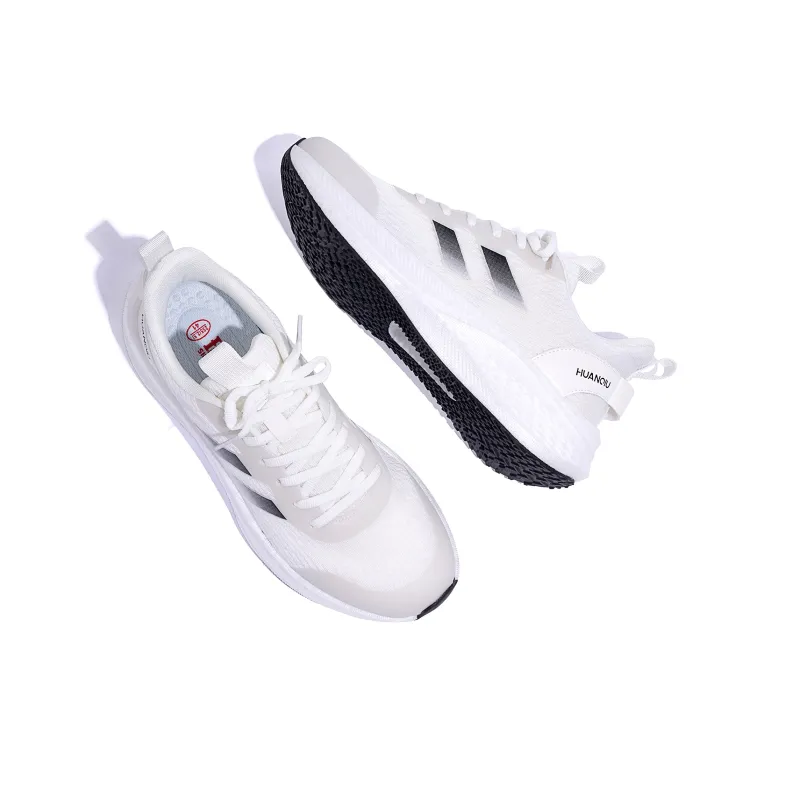HUANQIU Anti Slip And Wear Resistant Height Increasing Low Top Casual Running Shoes Men's White-5