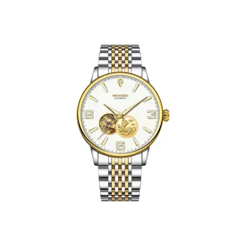 MXXSEE Greeting Card Writing A Box For You Mechanical Movement Steel Strap Watch Men's Watches White Dial