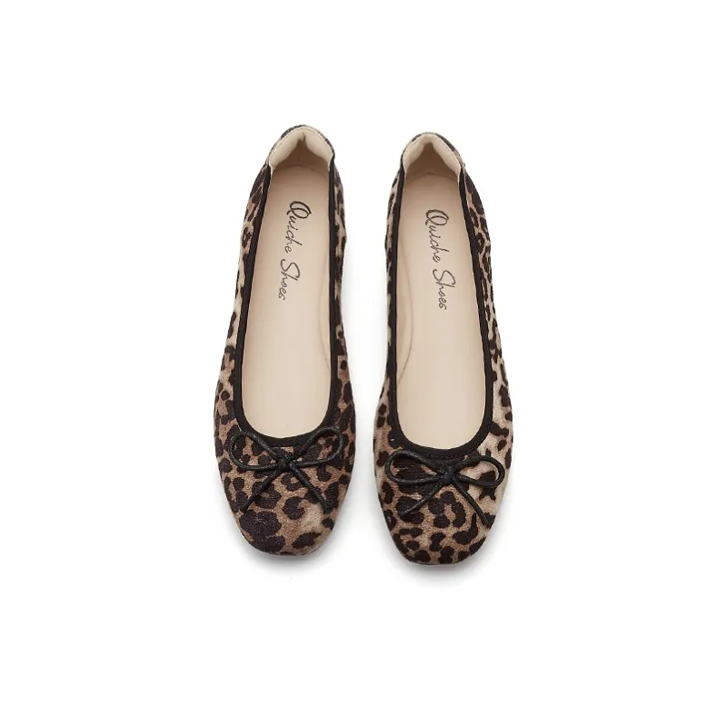 QUICHESHOES Casual Single Shoes Women's Apricot Leopard Print-2
