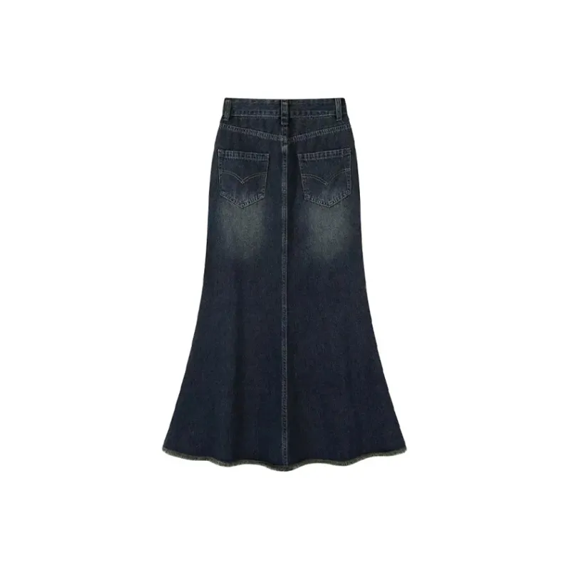 PZGE Denim Long Skirts Women's Vintage Blue-1