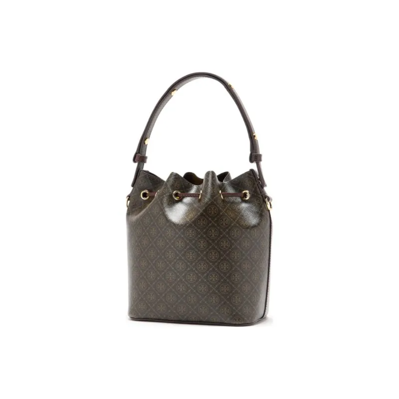 TORY BURCH T Monogram Coated Canvas Bucket Bag French Press-1