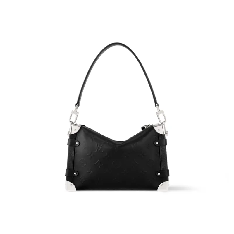 LOUIS VUITTON SIDE TRUNK Cow Leather Shoulder Bag Medium Size Women's Black-2