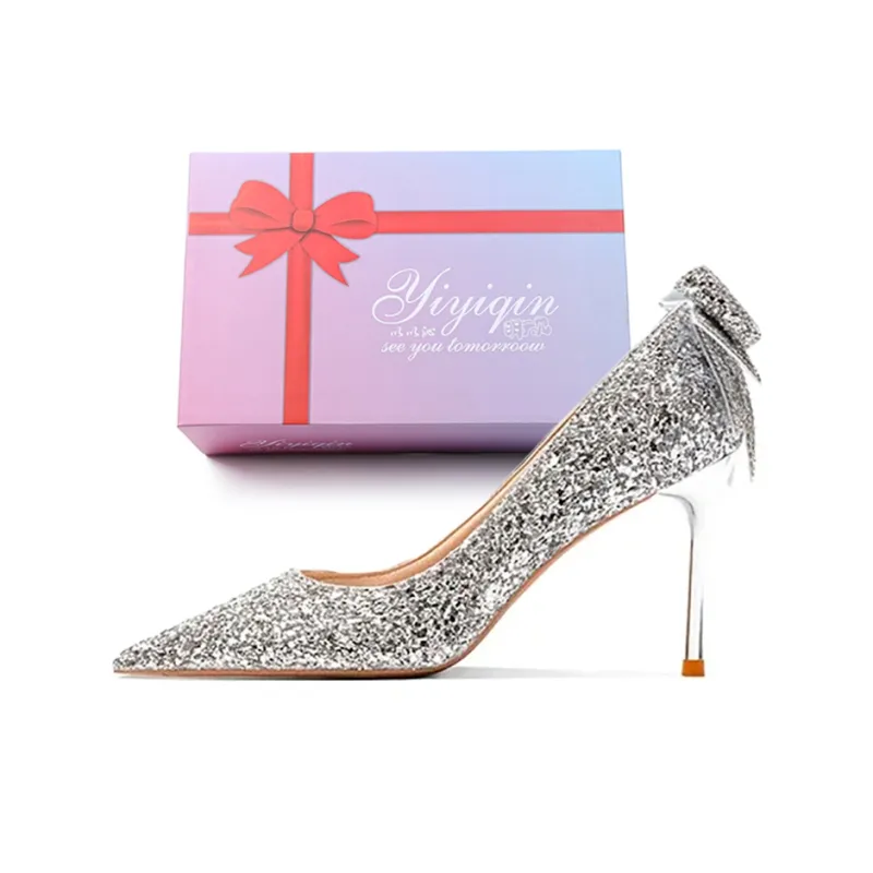 Take The Qin Slim Heel High Heels Women's Silver-5